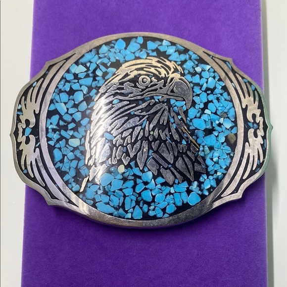 💛 Rare Award Design Medals Silver & Turquoise Eagle Belt Buckle - Picture 1 of 5